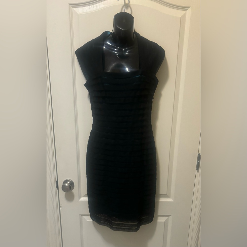 Adrianna Papell Black Shadow Stripe Bandage Sheath Dress